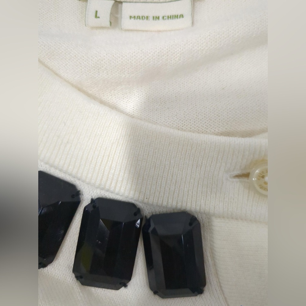 kate spade White Cardigan with Black Beaded Accents - Picture 4 of 4
